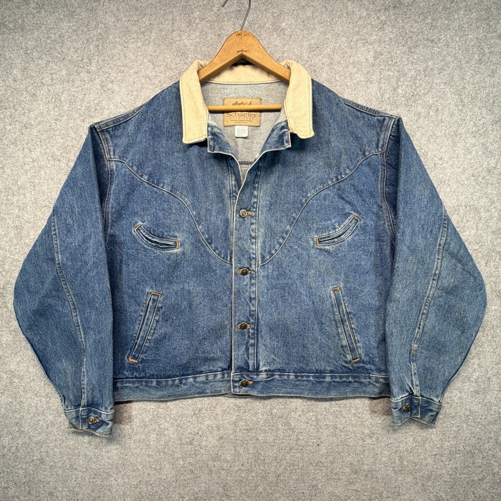 Schaefer Outfitter Leather Collar Western Denim Barn Scout Jacket Men's XXL